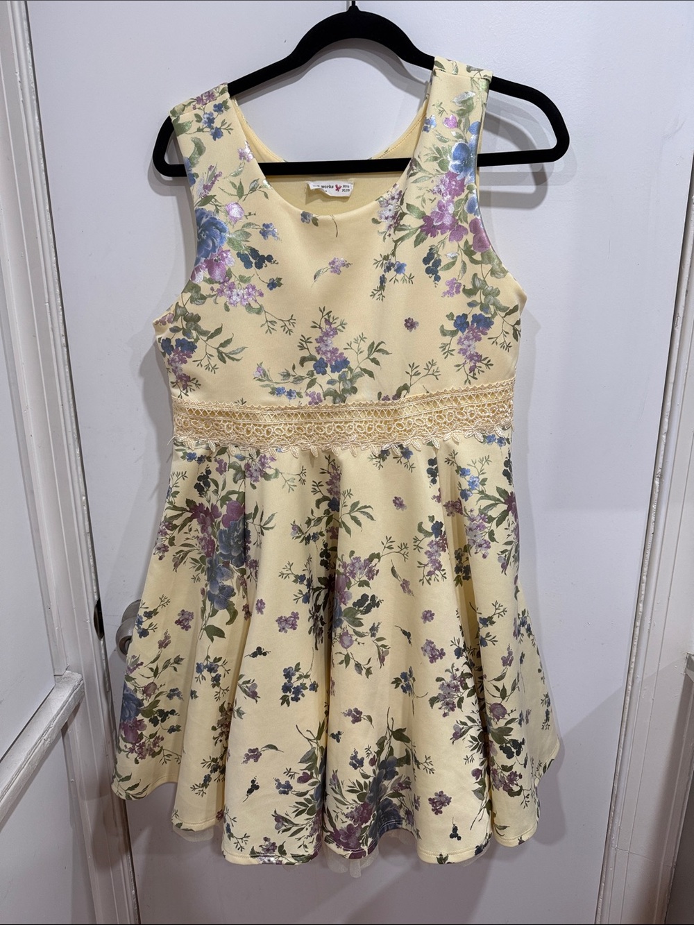 Knit Works Girls Yellow Floral Lace-Trim Dress - size 20-1/2 plus